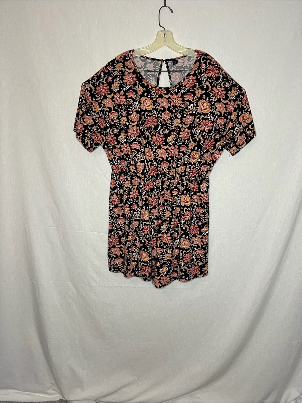 3XL Black Floral Paisley Short Sleeve Romper Plus Size